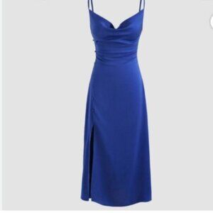 Royal Blue Cider Midi Dress, Cowl Neck